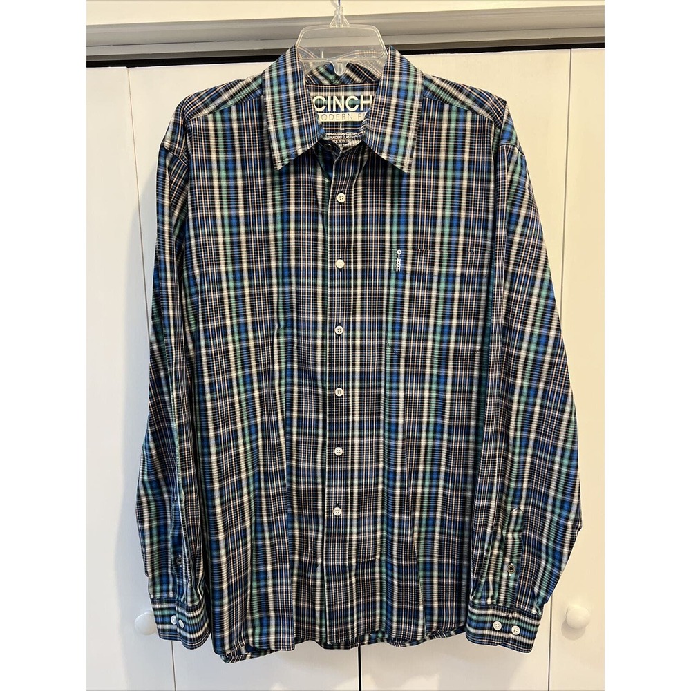 CINCH Modern Fit Men's Shirt Size L MultiColor Plaid Long‎ Sleeve Logo Cotton